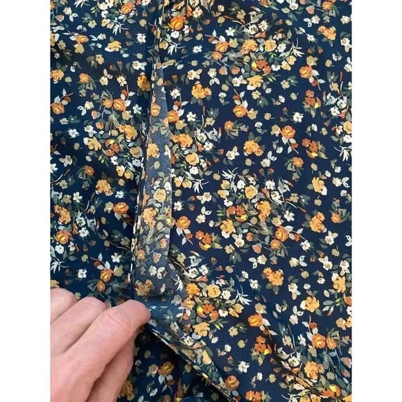 West K Top Women's XL Blue Floral Print Short Sleeve Faux Wrap Boho Peasant Boxy - Picture 14 of 16